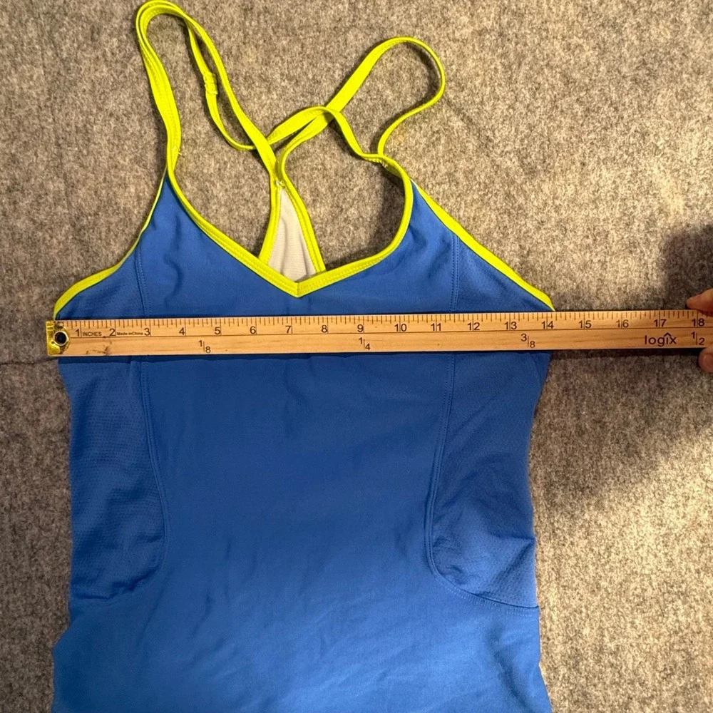 Nike Girls Blue Tank Top with Neon Yellow Trim